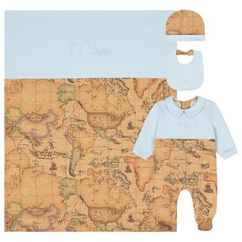 Baby Boys Beige & Blue Geo Map Babygrow Gift Set
